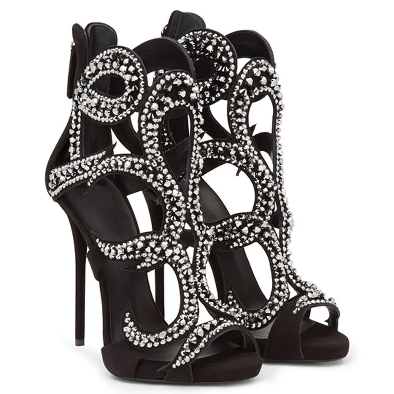 Women Shoes Zipper - 光沢のある Ctrstal 混合色スティレットサンダルセクシーなラウンドトゥカバーヒールジッパーパッチワーク新着ファッション女性モダンシューズ