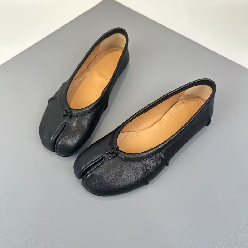 Ballet Flat Women - 新しいスプリットトゥフラットシューズ女性レトロバレエフラットカジュアルpuレザーローファーファッションスリップオンモカシン快適なウォーキングシューズ
