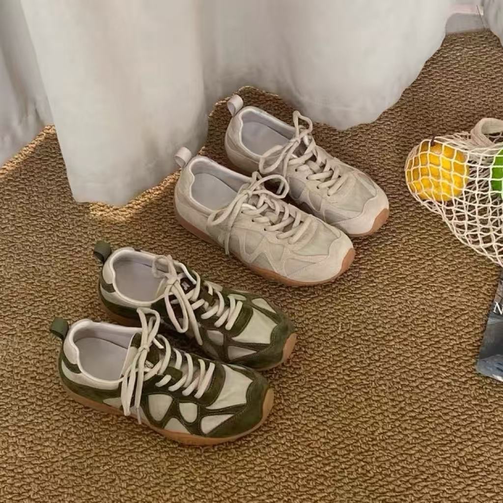 Women Shoes Sneakers - ヴィンテージパッチワークレースアップスニーカー女性用ソフトノンスリップラバーソールライトデイリーウォーキングトレーニングカジュアルアウトドアスポーツシューズ