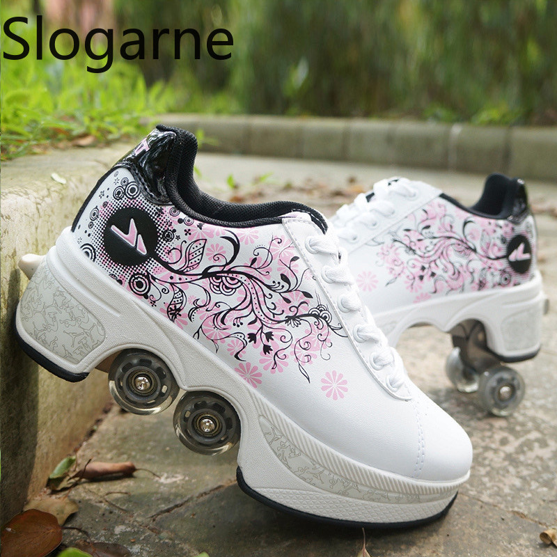 Women Shoes Sneakers - 女性用4輪変形ローラースケートシューズ、男性用カジュアルスポーツスニーカー、新型インラインスケートシューズ、男性用パルクールランナウェイスニーカー