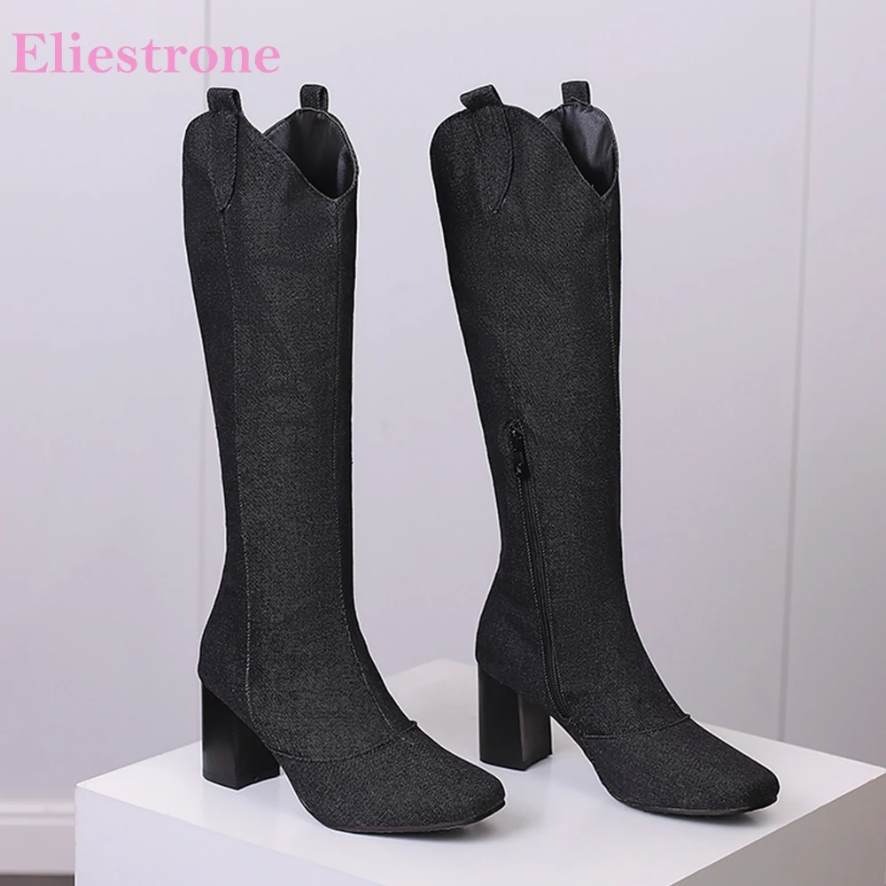 Women'S Shoes Size 12 - 新作冬用ブラックブルー女性ニーハイライディングブーツホットラウンドトゥハイヒールレディースカジュアルシューズプラスビッグサイズ12 43 45 48
