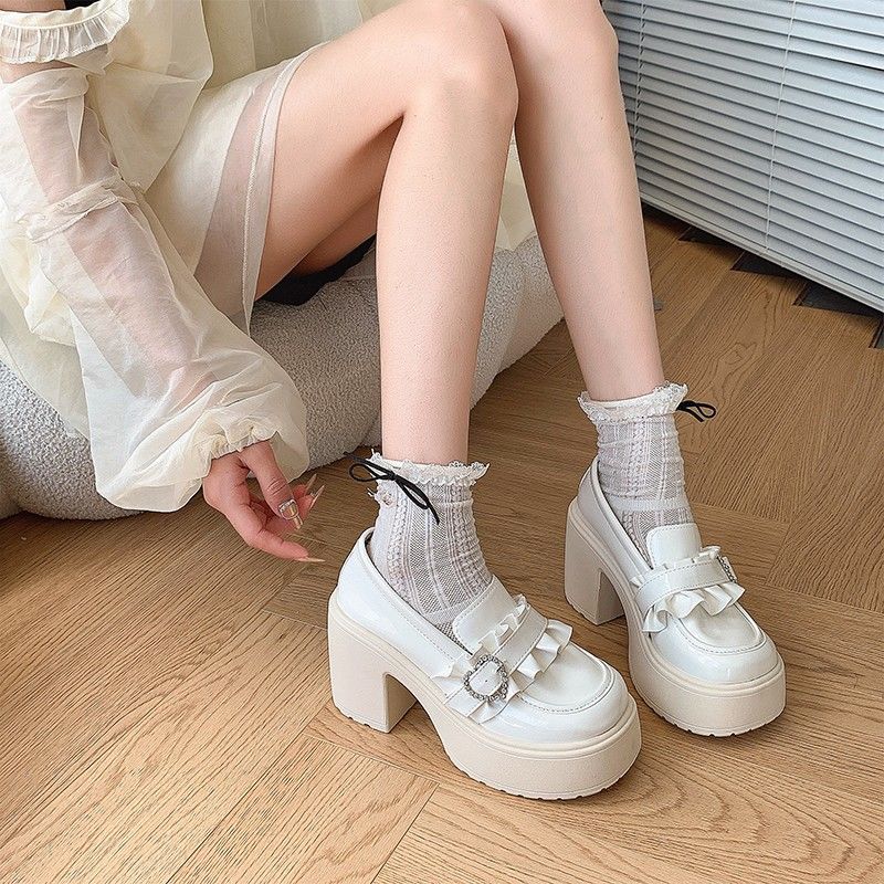 Women Shoes Quick Delivery - 女性パンプスラインストーンラウンドトゥスクエアヒールローファー女性靴休暇短納期スリップオン卸売オファー