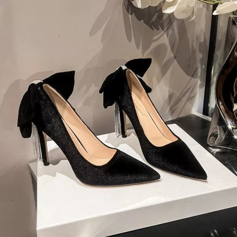 黒と弓 Stilito 女性パンプスラインストーンポインテッ - Women Shoes Quick Delivery のレビューと価格