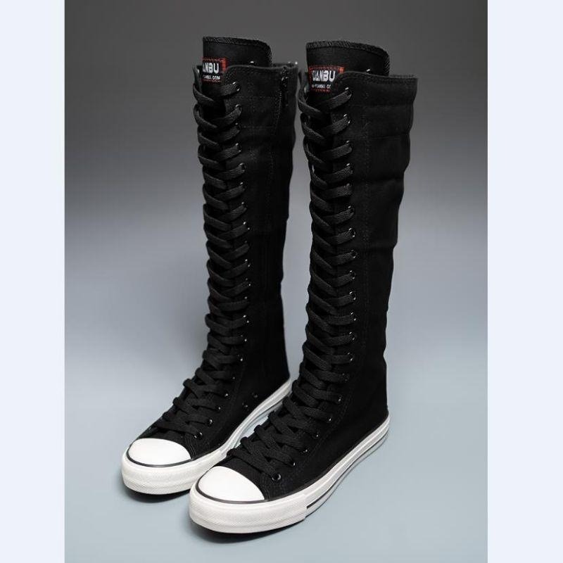 2025 新しいハイカットキャンバスシューズ女性用韓国版ロン - Knee High Boots Women のレビューと価格