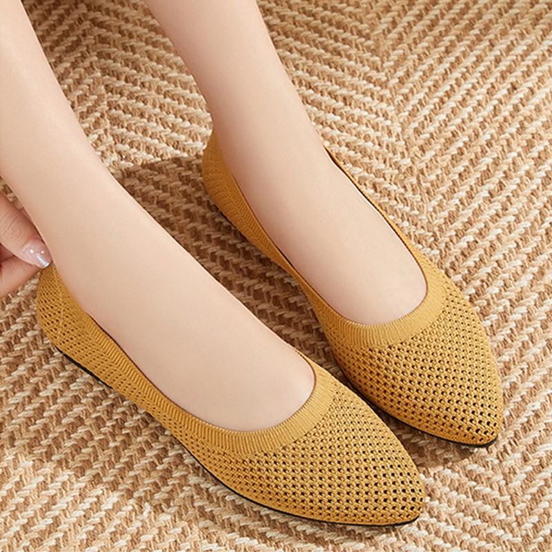 女性フラットシューズニットローファーソフトソール軽量通気性ス - Ballet Flat Women のレビューと価格
