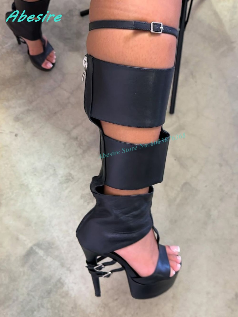 レッドフェイクレザーカットアウトグラディエーターニーハイサン - Women Shoes Zipper のレビューと価格
