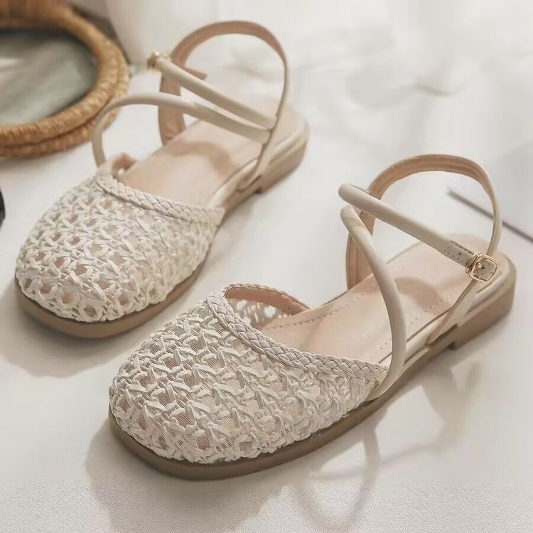 女性用フレンチスタイルクローズドトゥサンダル、夏用中空シング - Square Toe Mule のレビューと価格