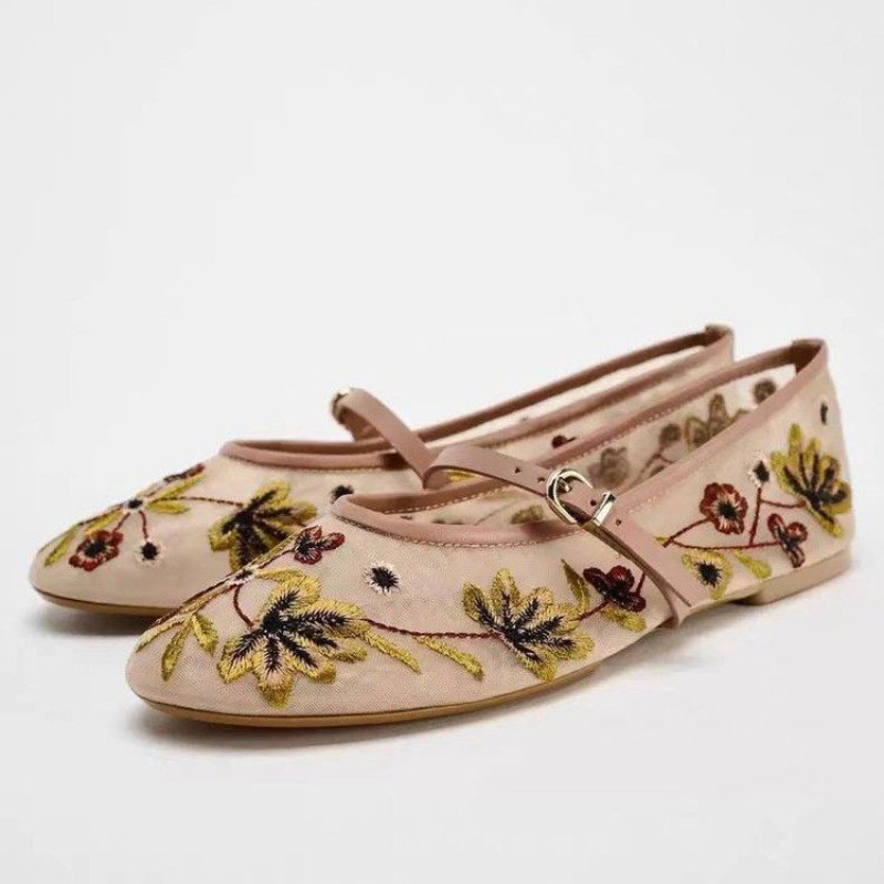 2026年秋新作レディースシューズ　花柄刺繍メッシュバレエフ - Ballet Flat Women のレビューと価格