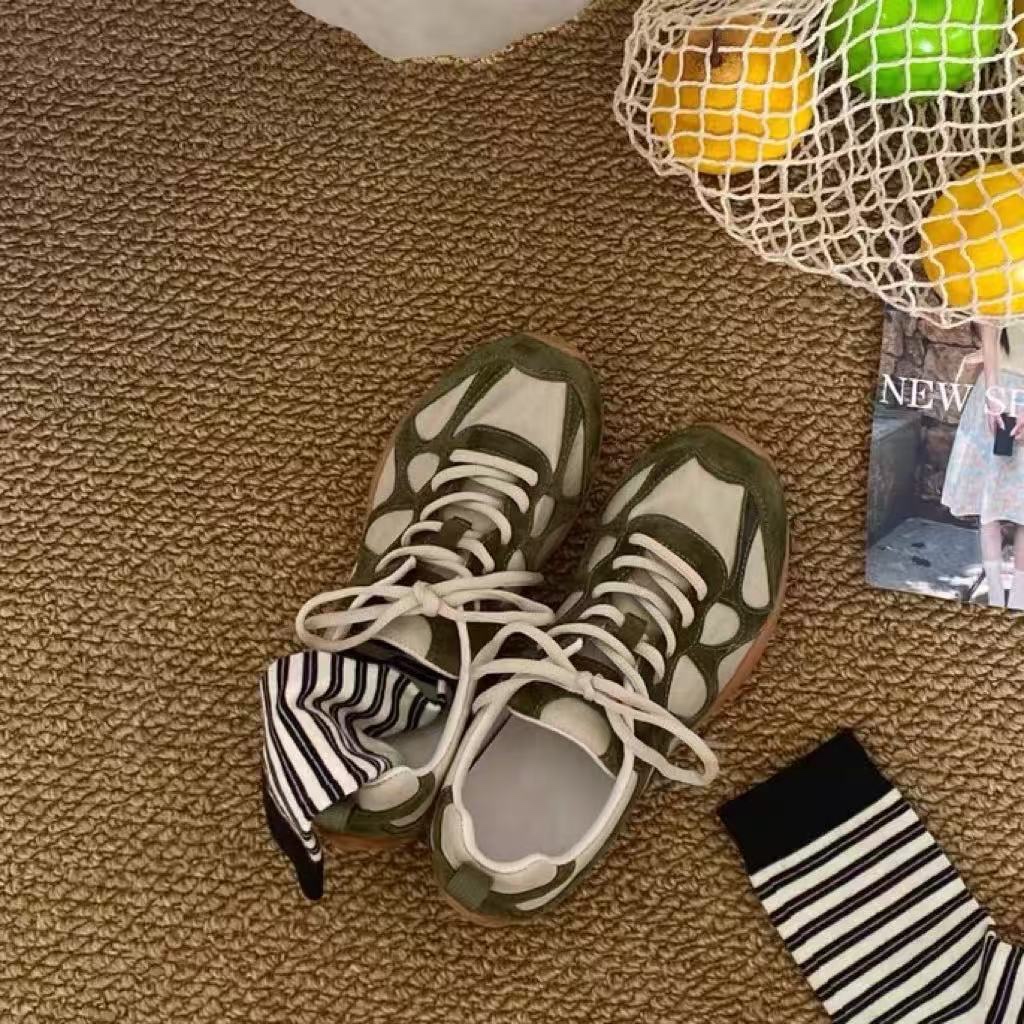 ヴィンテージパッチワークレースアップスニーカー女性用ソフトノ - Women Shoes Sneakers のレビューと価格