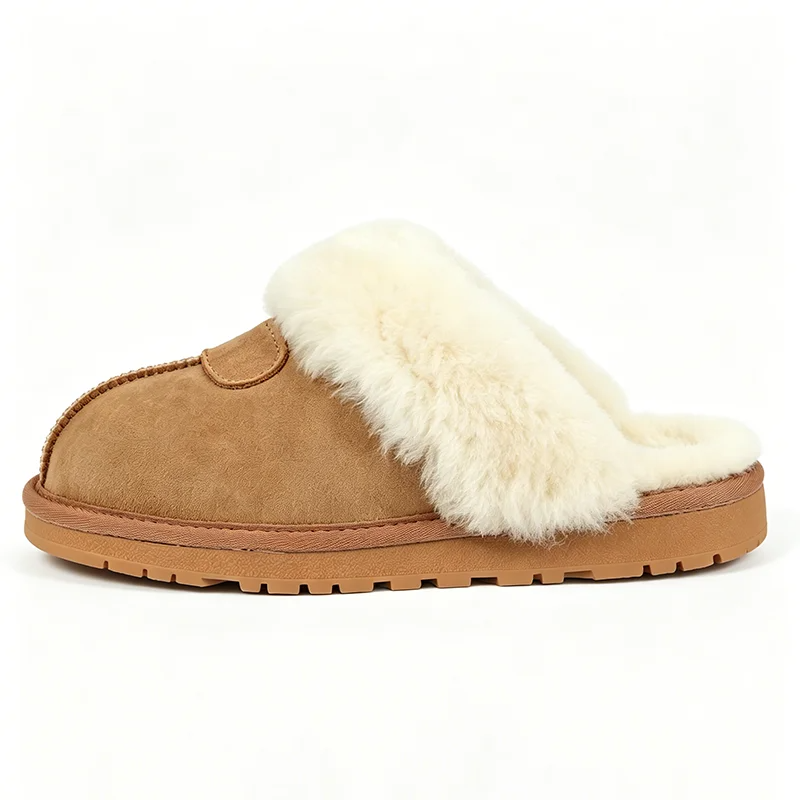 天然毛皮スリッパ女性用冬暖かい屋内ソフトウール牛スエードホー - Women'S Shoes For Fall のレビューと価格