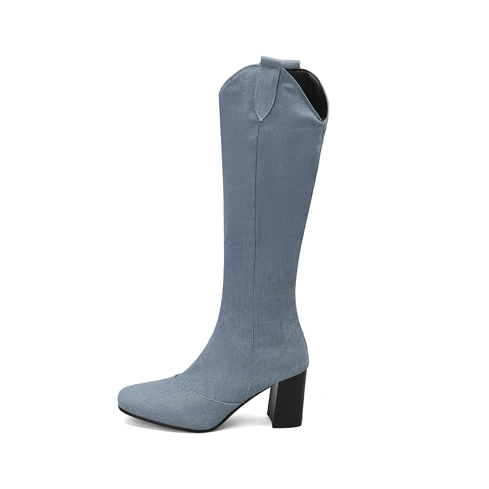 新作冬用ブラックブルー女性ニーハイライディングブーツホットラ - Women'S Shoes Size 12 のレビューと価格