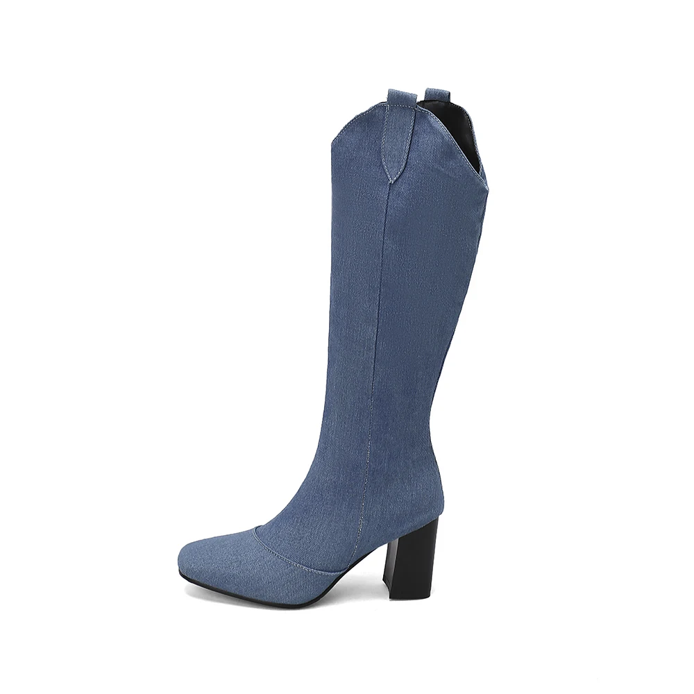 新作冬用ブラックブルー女性ニーハイライディングブーツホットラ - Women'S Shoes Size 12 のレビューと価格