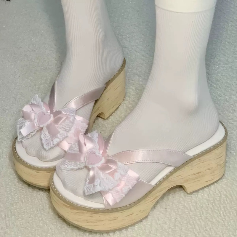スイートボウ木目調厚底プラットフォームスリッパ女性用夏和風快 - Square Toe Mule のレビューと価格