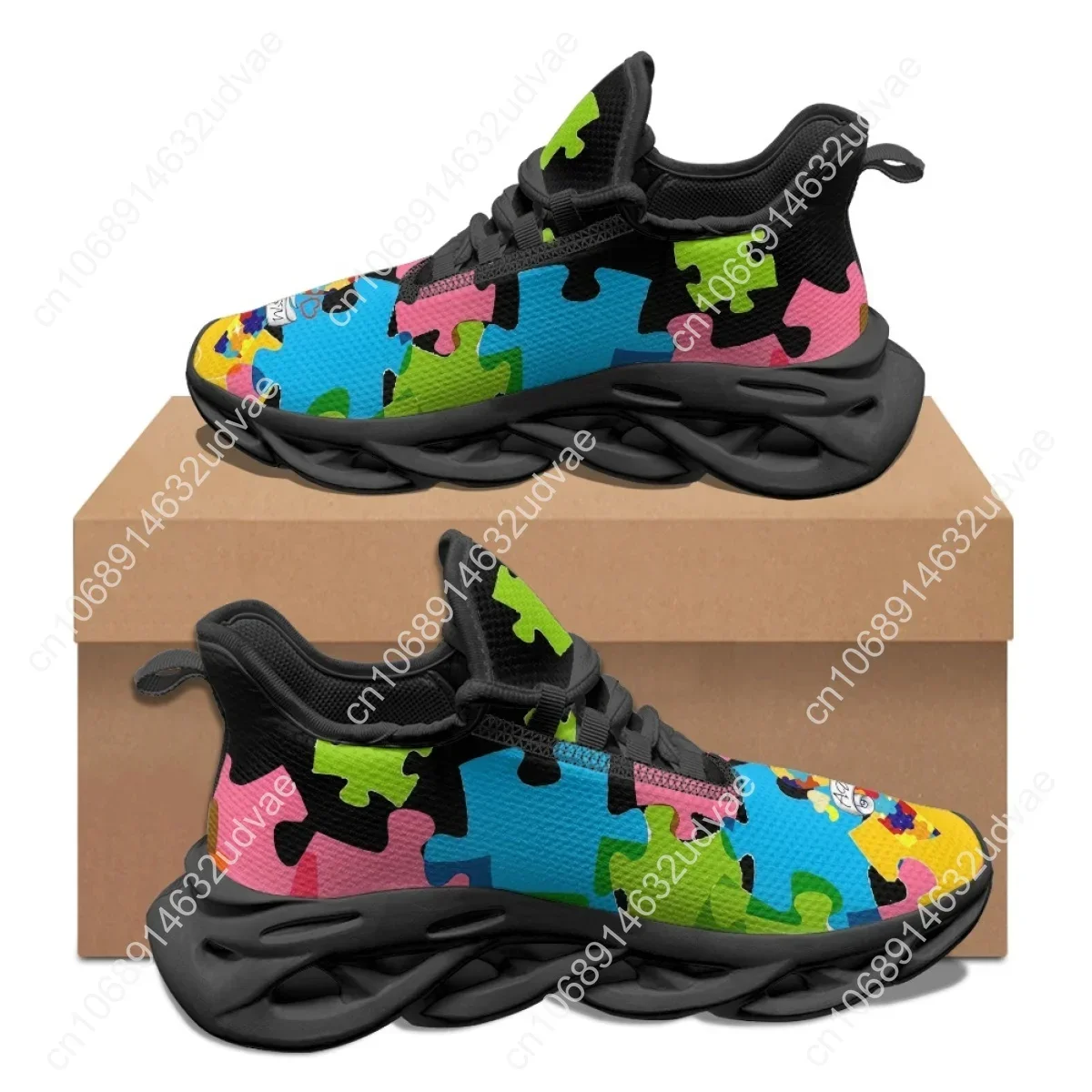 自閉症啓発スポーツランニングシューズカラーパズル耐久性のある - Women Shoes Sneakers のレビューと価格