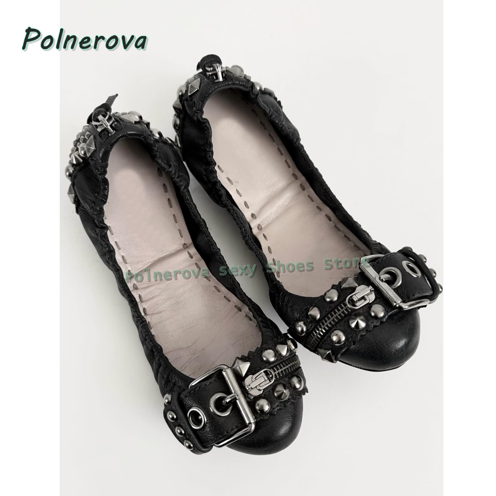リベットベルトバックル付きメリージェーンシューズ、ポインテッ - Women Shoes Zipper のレビューと価格