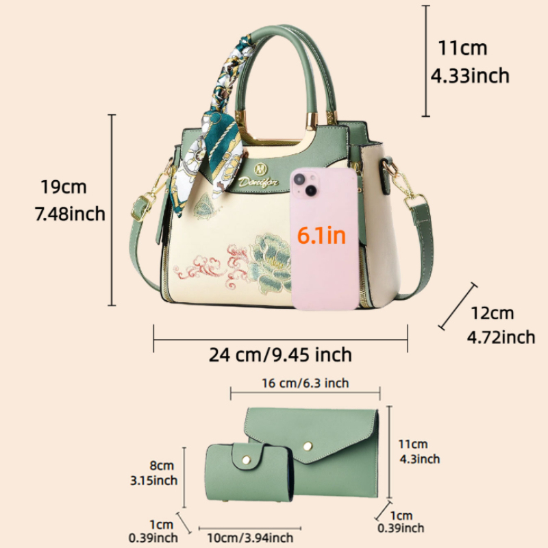 3ピースの刺繍入りハンドバッグセット（お揃いのクラッチバッグ - Women Shoes Zipper のレビューと価格