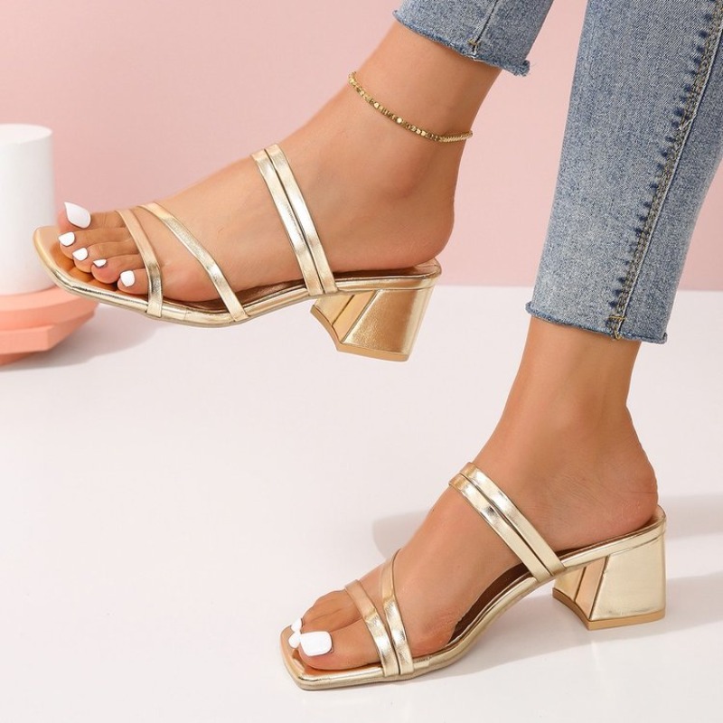 レディース ミュール オープン スクエアトゥ ローブロックヒ - Square Toe Mule のレビューと価格