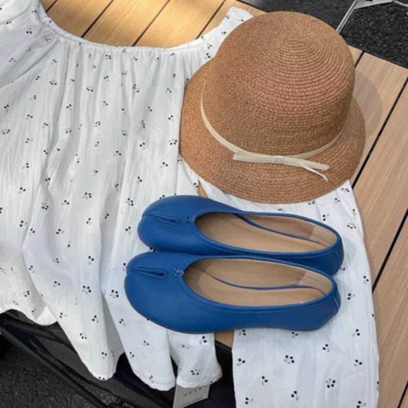 新しいスプリットトゥプリーツソフトレザー女性バレエフラット春 - Ballet Flat Women のレビューと価格