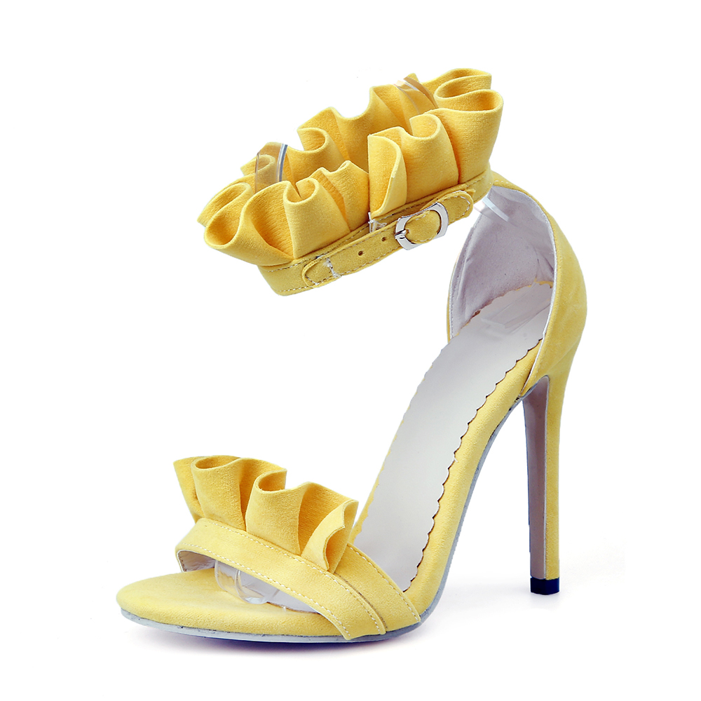 夏の新作ピンクファッション、黒のレディースサンダル、フリル付 - Women'S Shoes Size 12 のレビューと価格