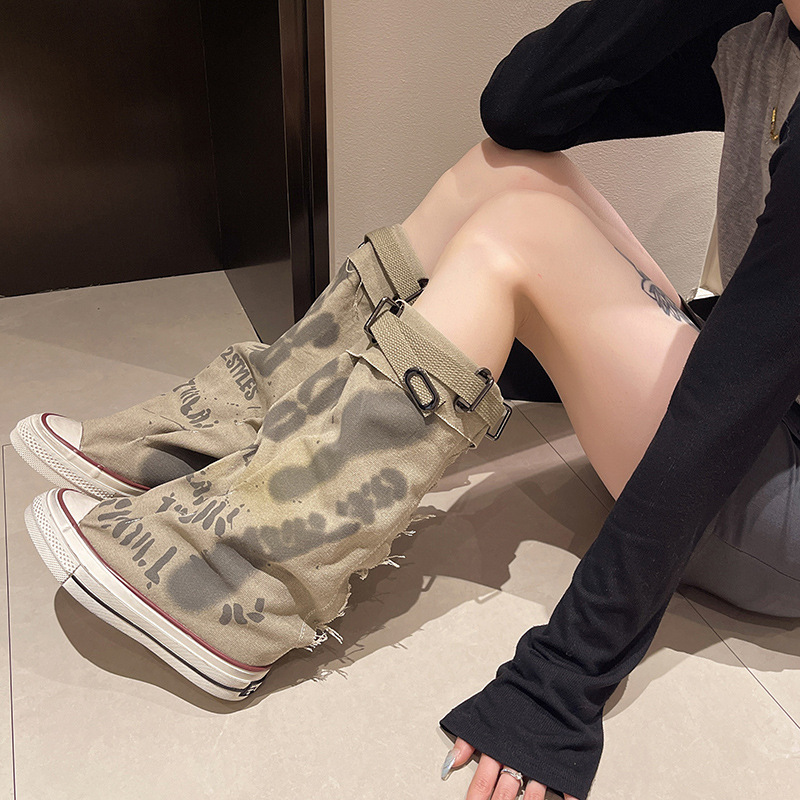 グラフィティハイトップキャンバスシューズ女性のハイトップブー - Knee High Boots Women のレビューと価格