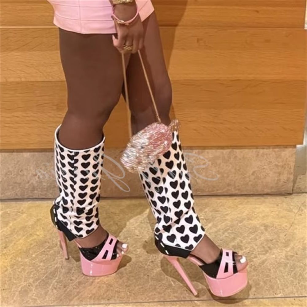 ガールピンクハートデコレーションニーハイブーツセクシーラウン - Knee High Boots Women のレビューと価格