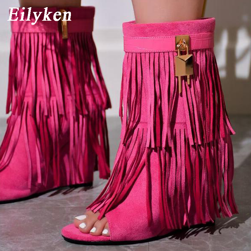 Eilyken デザイナーフリンジウェッジブーツサンダル女性 - Women Shoes Zipper のレビューと価格