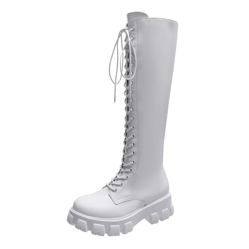 女性用ニーハイブーツ、レースアップコンバットブーツ、プラット - Knee High Boots Women のレビューと価格